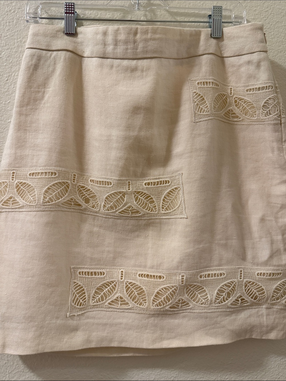 By Anthropologie Moulinette Soeurs Cream Embroidered Mini Skirt 100% linen - Picture 2 of 5